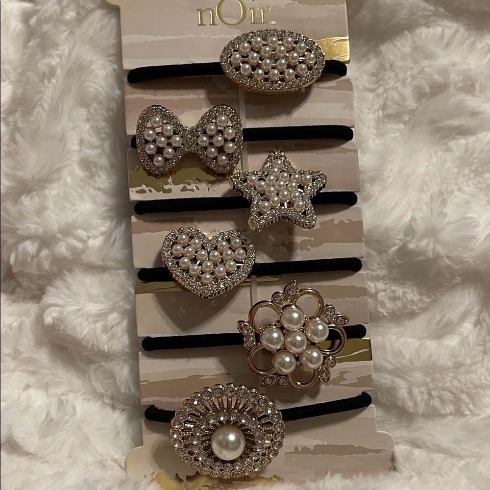 NEW Gold, Faux Pearl & Rhinestone Hair Ties Set